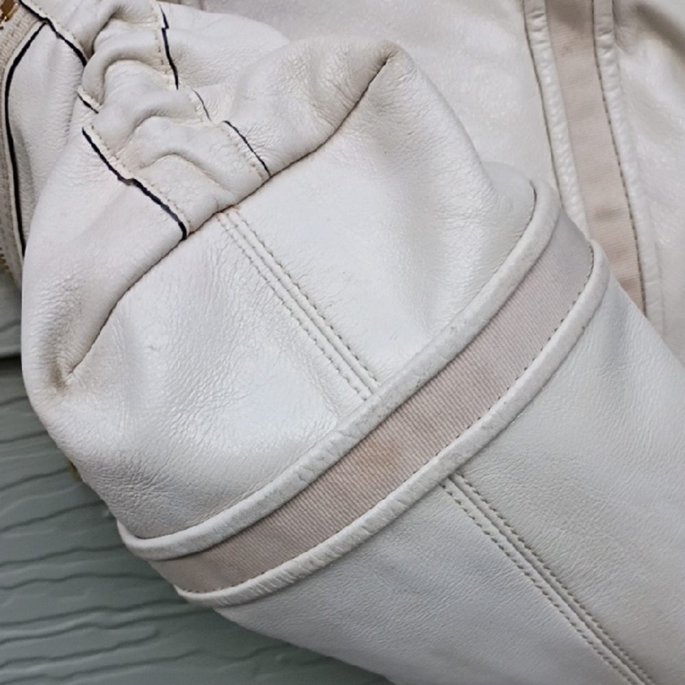 Coach Poppy White Leather Bag Tote 1456 Double Straps Gold Poppy Logo - Picture 8 of 17